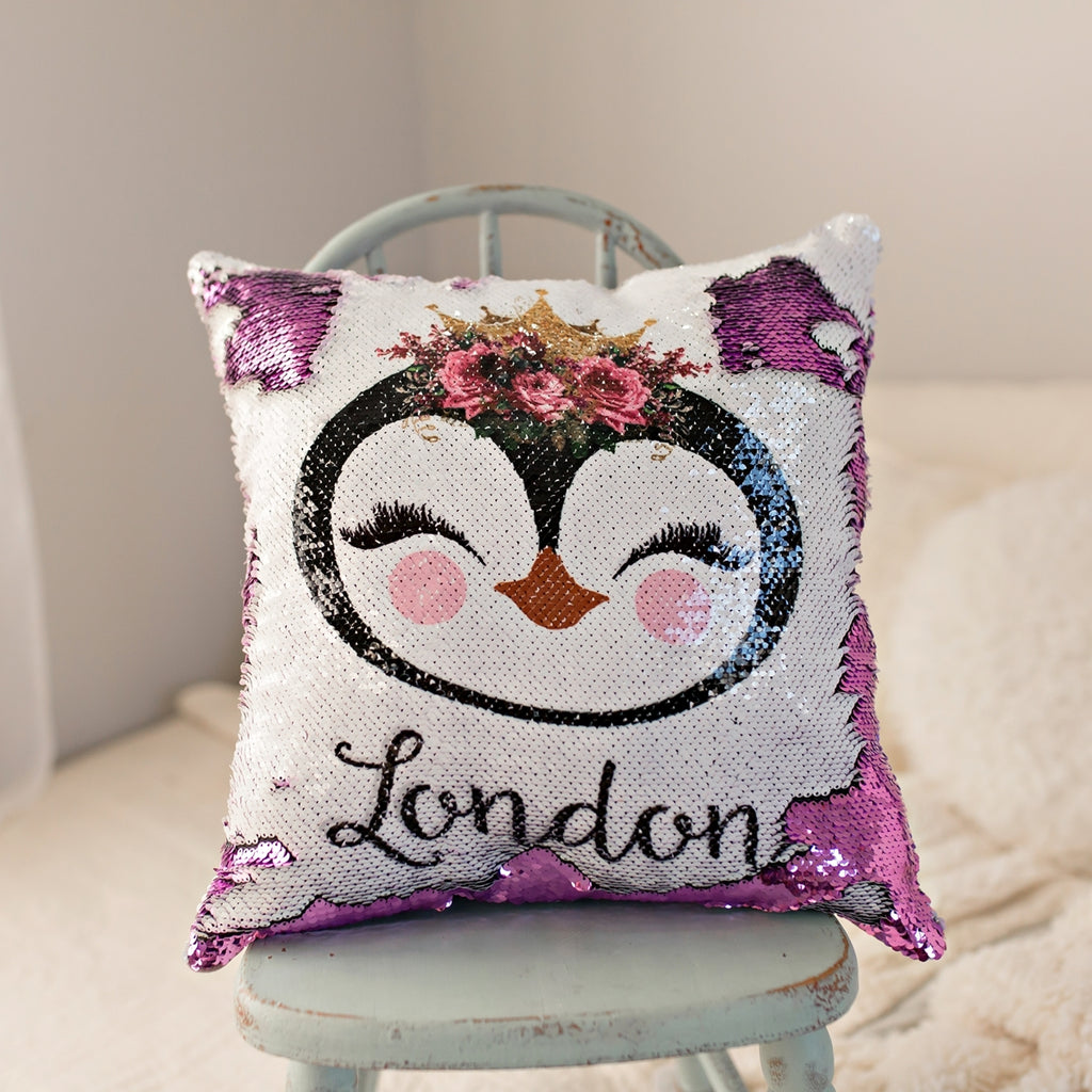 Personalized Penguin Sequin Pillow, Pillows - Do Take It Personally