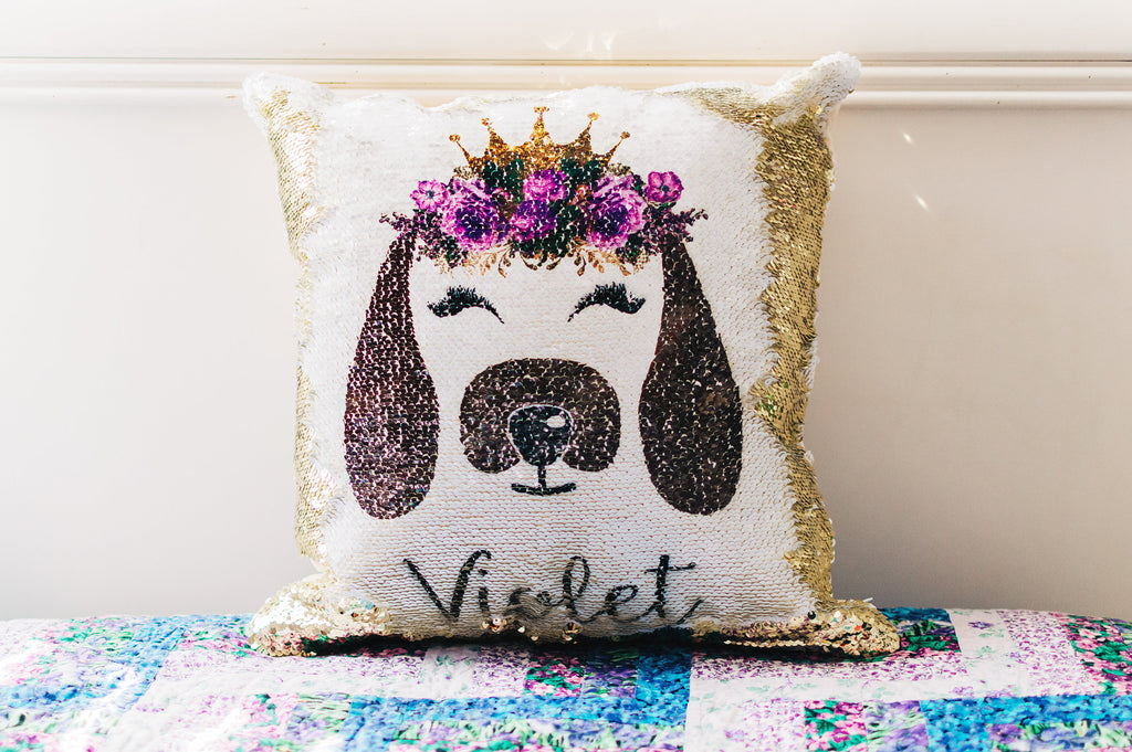 Personalized Dog Sequin Pillow - Custom Reversible Sequin Pillow Cover with Name - Hidden Message Pillow cover