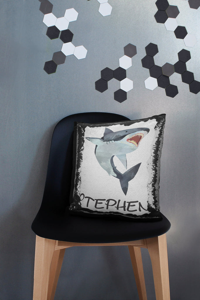 Personalized Shark Gift - Custom Shark Decor - Reversible Sequin Shark Pillow Case - Gift for Boys