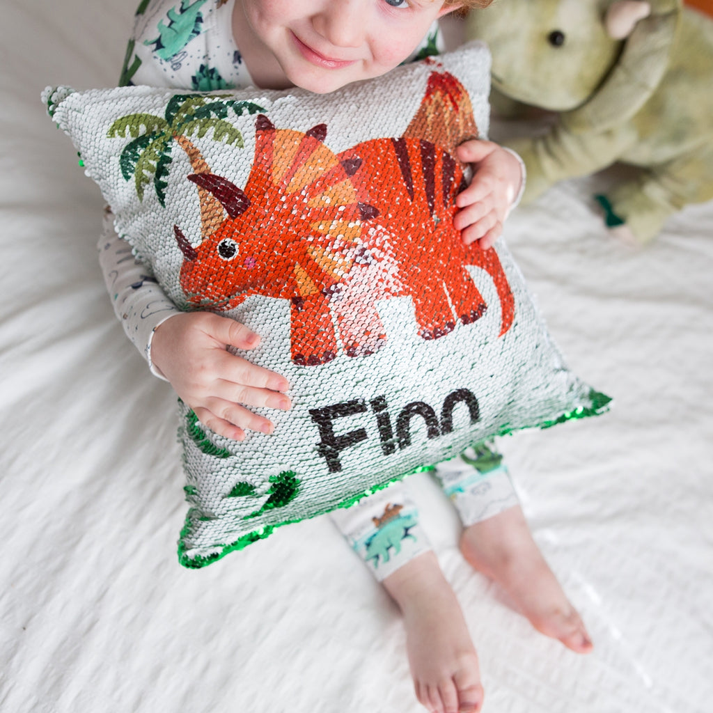 Personalized Sequin Dinosaur Pillow, Pillows - Do Take It Personally