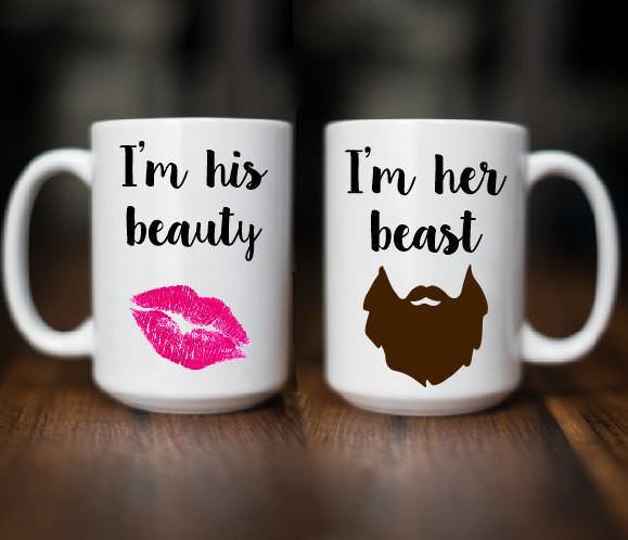 Personalized Blue His and Hers Beauty & The Beast Coffee Mugs Set