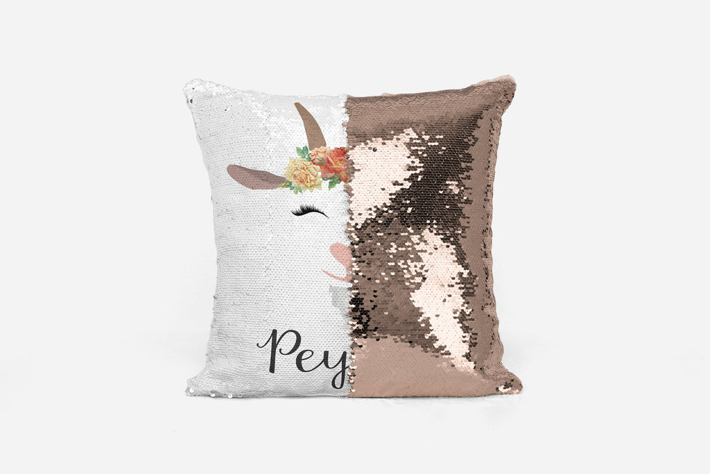 Reversible Sequin Pillow Cover- Gift for Goat Lover - Custom Personalized Sequin Pillow Cover with Name - Hidden Message Pillow