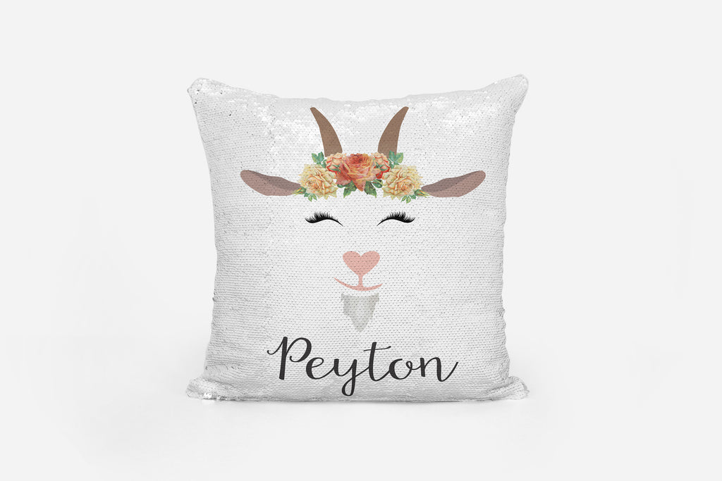 Reversible Sequin Pillow Cover- Gift for Goat Lover - Custom Personalized Sequin Pillow Cover with Name - Hidden Message Pillow
