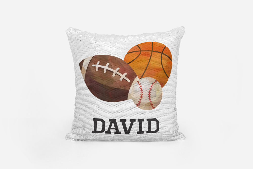 Personalized Baseball Gift - Custom Sports Decor - Reversible Sequin Football Pillow Case - Gift for Boys