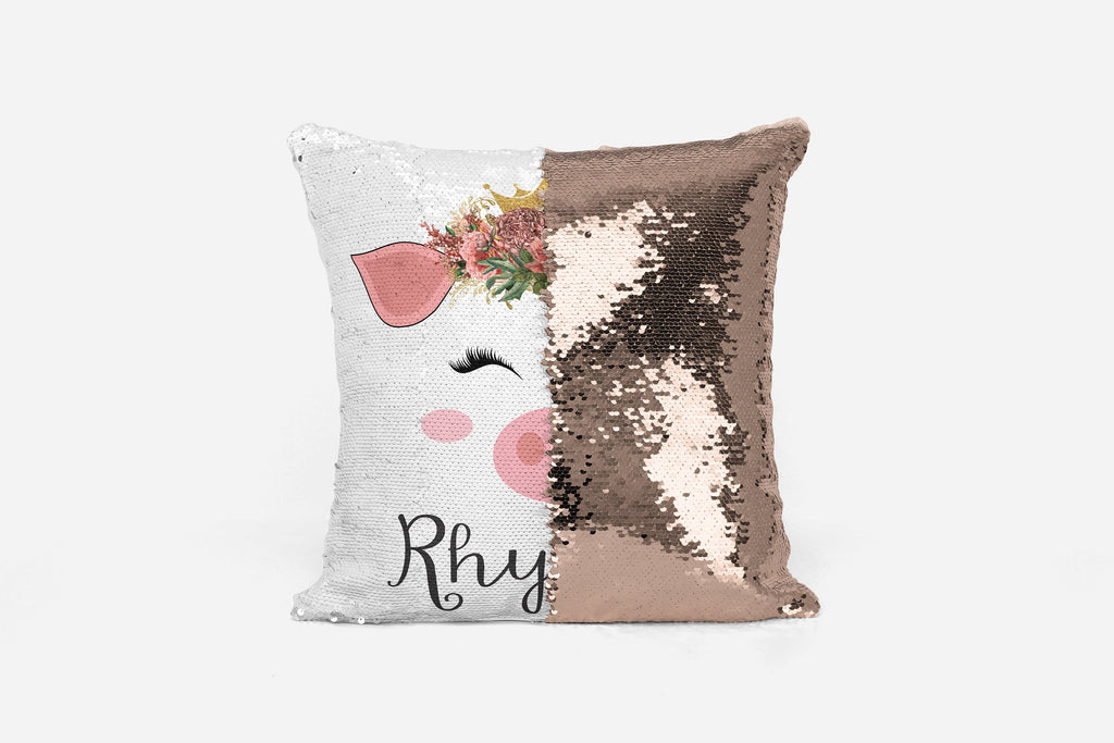 Personalized Sequin Pillow - Pig Gifts - Reversible Sequin Pillow