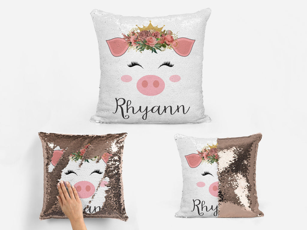 Personalized Sequin Pillow - Pig Gifts - Reversible Sequin Pillow
