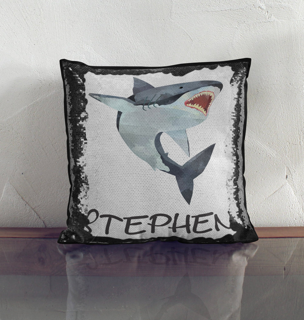 Personalized Shark Gift - Custom Shark Decor - Reversible Sequin Shark Pillow Case - Gift for Boys