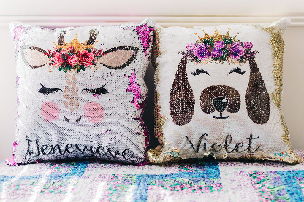 Personalized Dog Sequin Pillow - Custom Reversible Sequin Pillow Cover with Name - Hidden Message Pillow cover