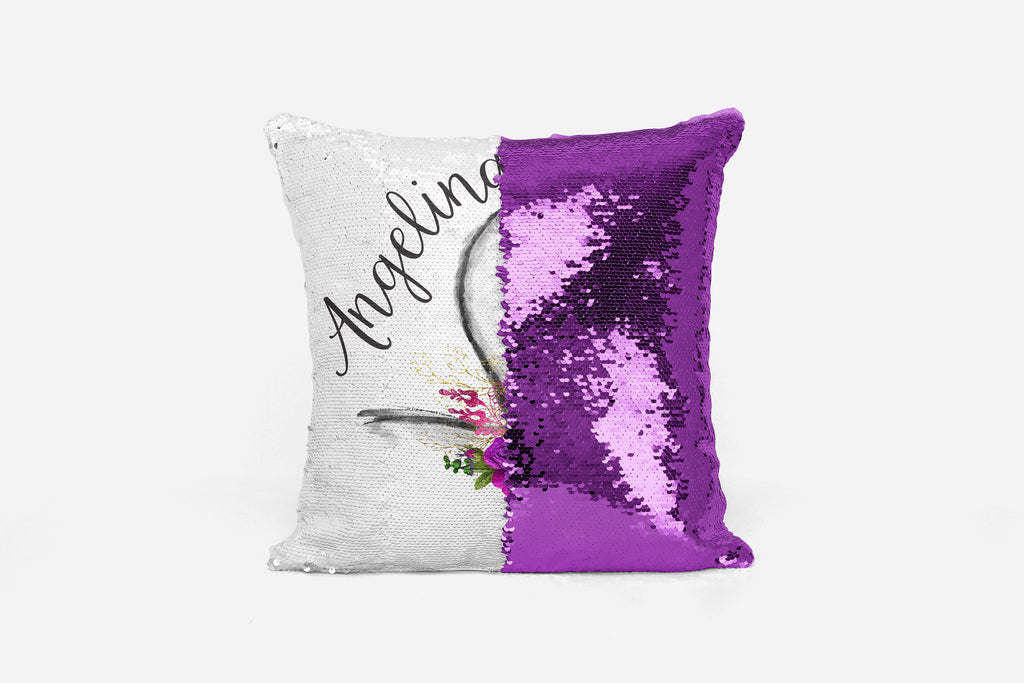 Personalized Swan Sequin Pillow Cover - Rose Gold Reversible Sequin Mermaid Pillow Case - Gift for Girls