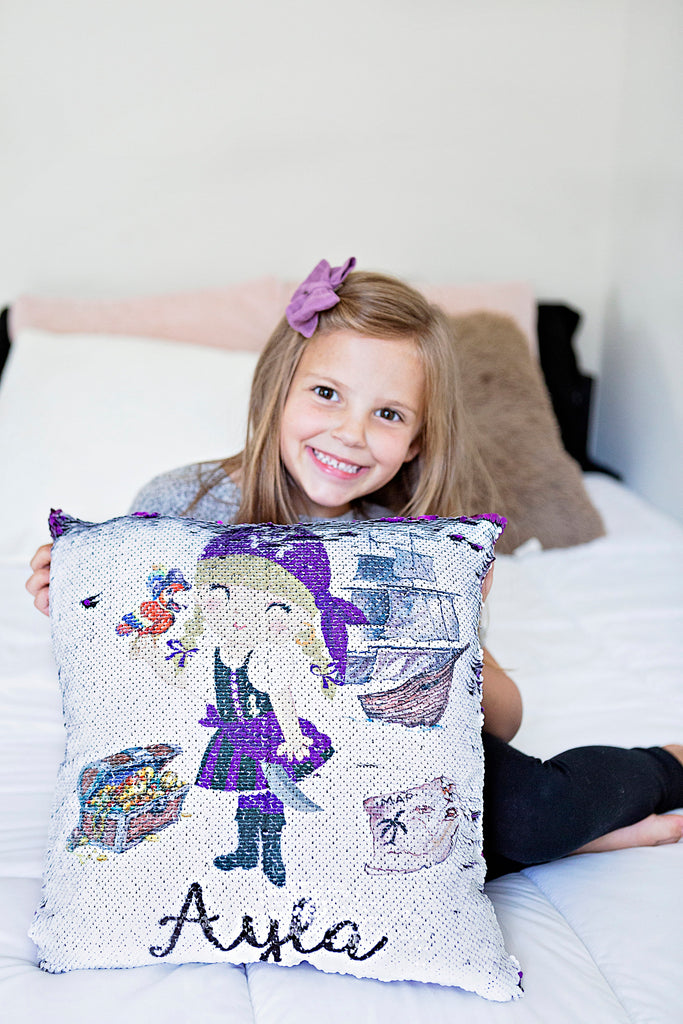 Personalized Pirate Gift for Girls - Sequin Pillow