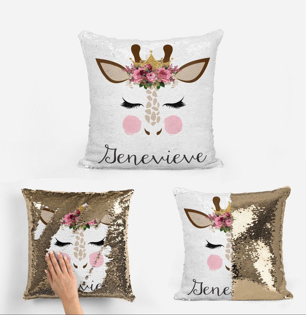 Personalized Sequin Pillow - Giraffe Gift - Gift for Girls